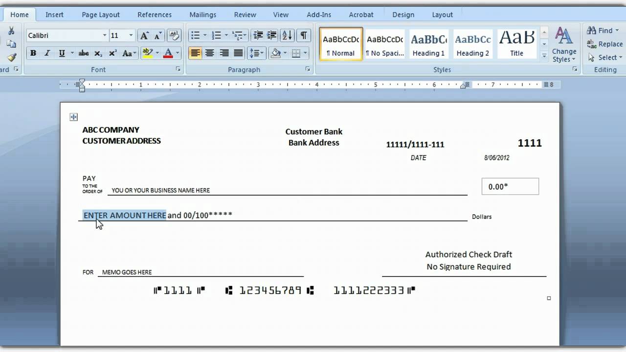 cheque printing template